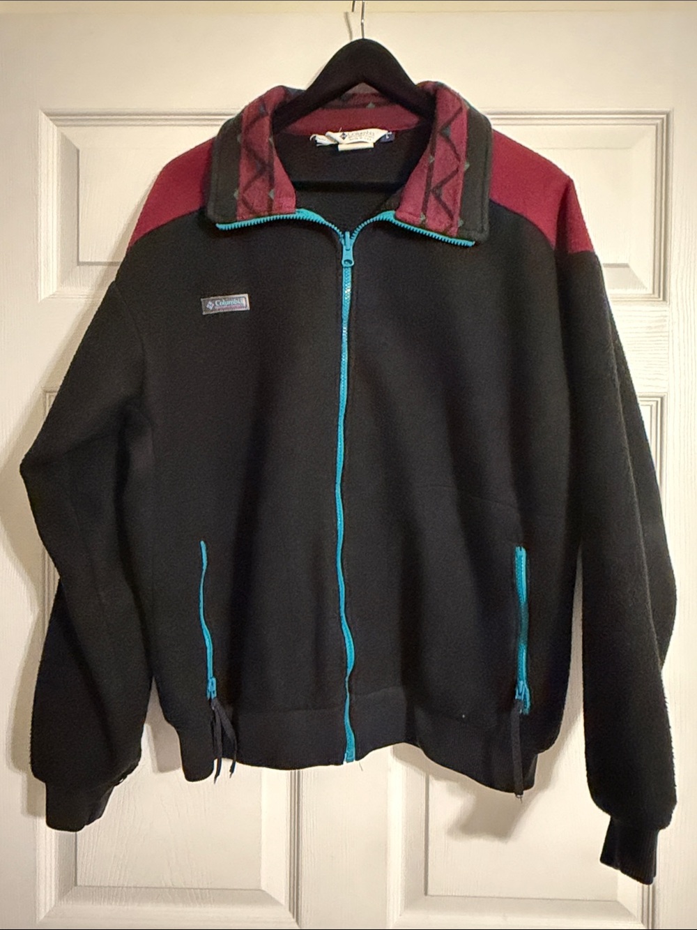 Vintage 90s Columbia Fleece Jacket Made in USA Colorblock Aztec Large